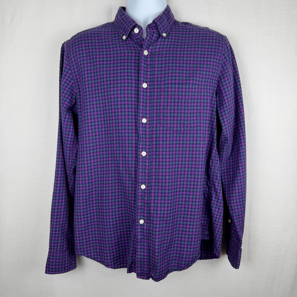 Gap Purple Blue Plaid Button Down Shirt Preppy Men's Medium Long Sleeve